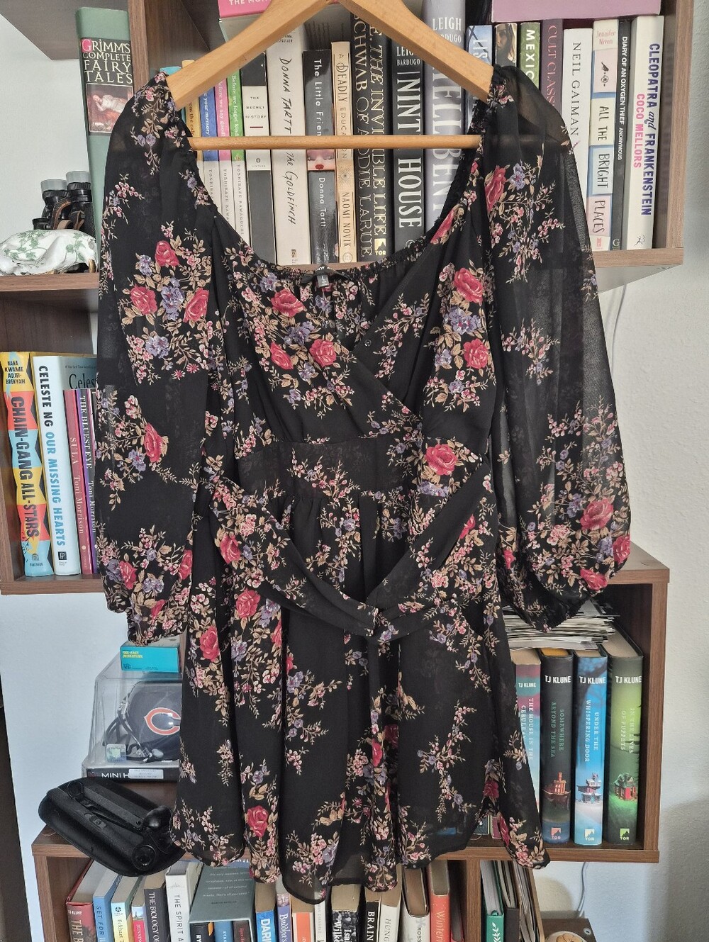Floral Black Puff-Sleeve Mini Romper